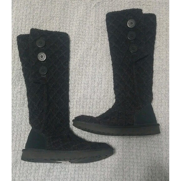 Ugg Button Sweater Sock Boots 7 Black Y2K Cozy - Picture 1 of 11